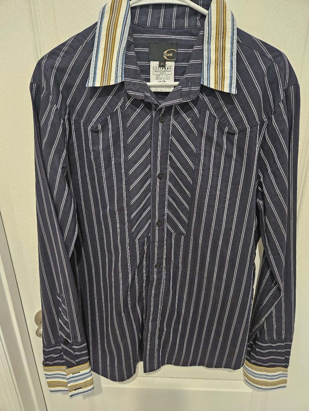 Just Cavalli Mens XL Made in Italy Striped Button Up Shirt Contrast Cuffs